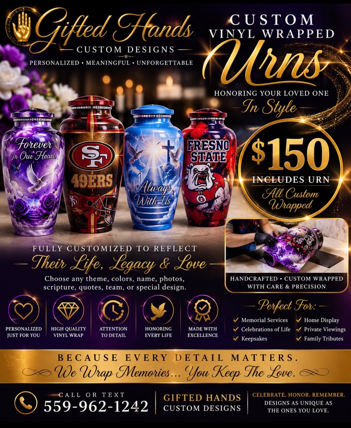 Custom wrapped memorial urns