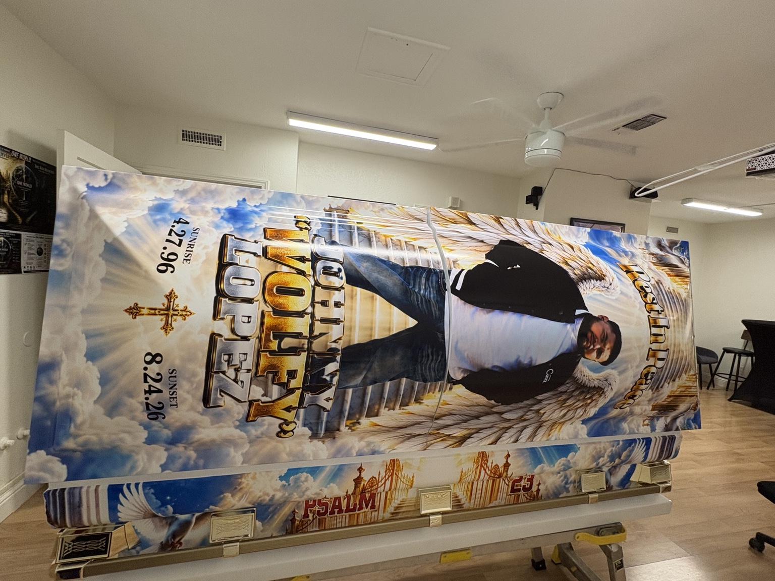 Custom memorial casket wrap