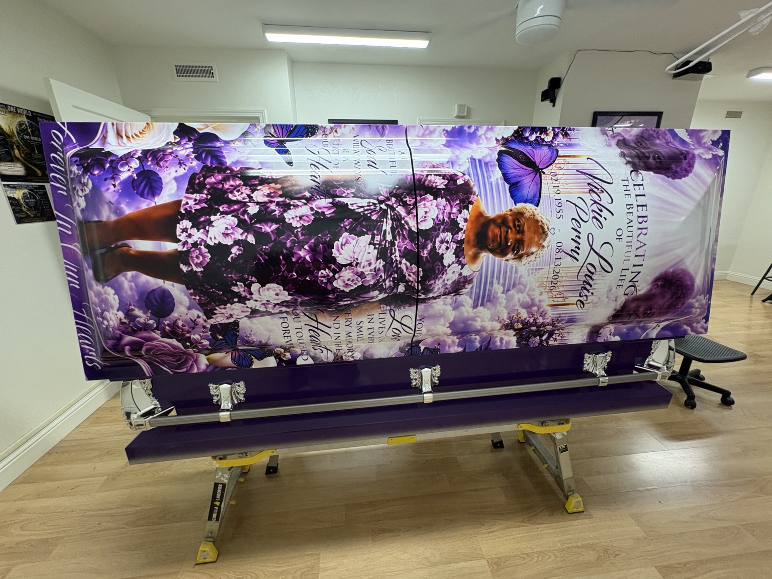 Purple floral custom casket wrap